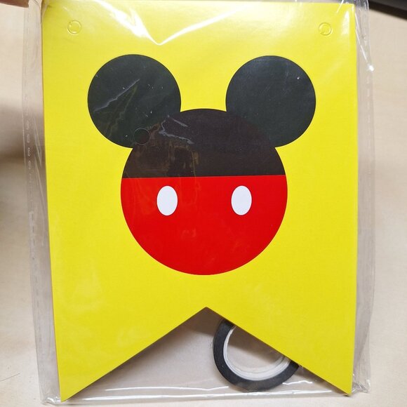 Mouse Ears Party Decorations Gold Red Spiral Streamer Banner Tablecloth - Picture 2 of 6